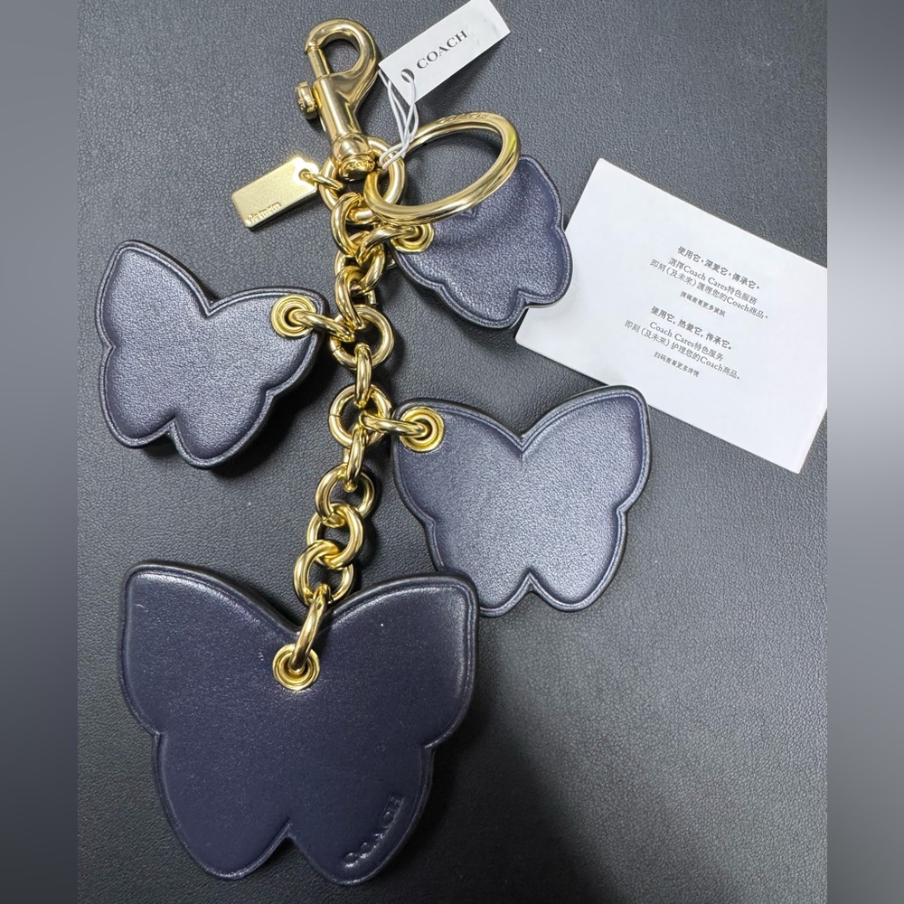 Coach $150 NWT Butterfly Cluster Bag Purse Charm C8224 Gold/Denim Multi - Picture 2 of 8